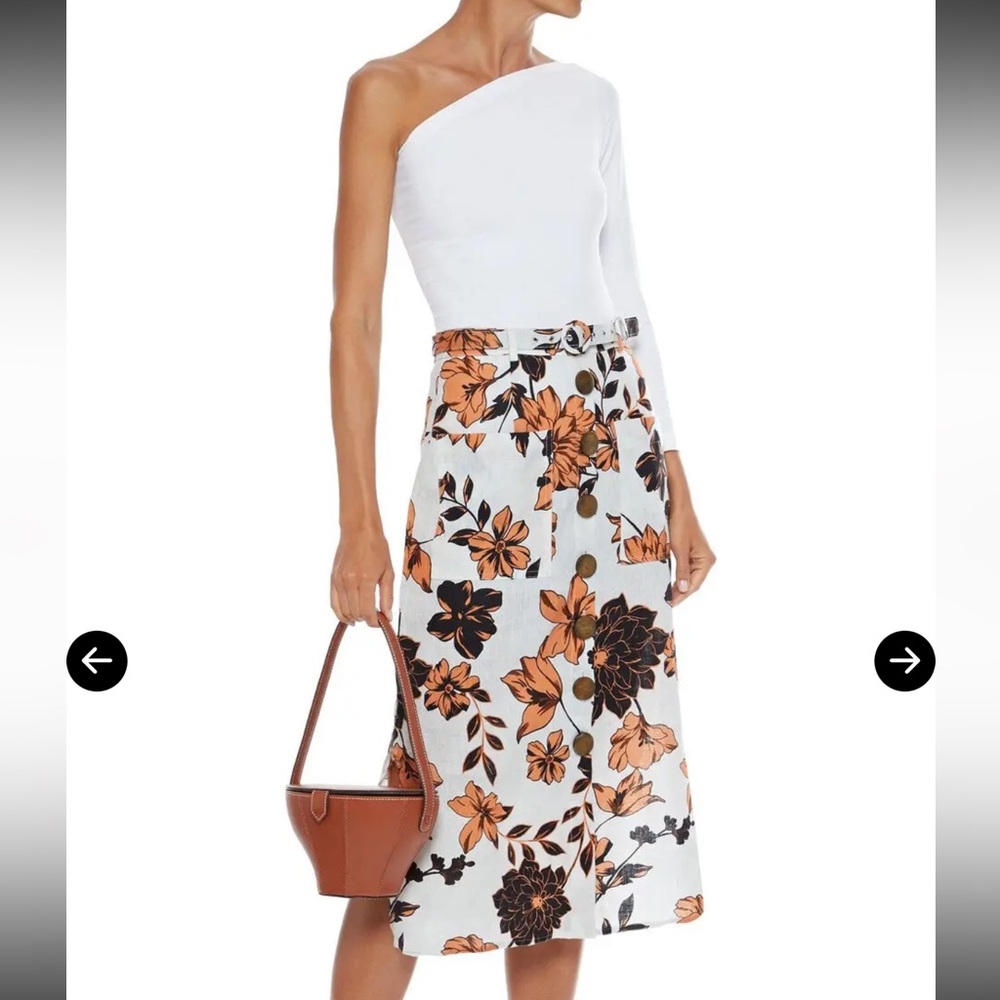 NICHOLAS Floral-Print Linen Midi Skirt Size 4